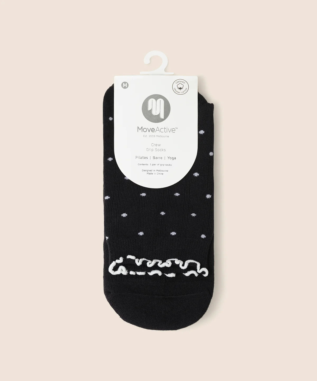 [MoveActive] Crew Non Slip Grip Socks - Black Polka Ruffle