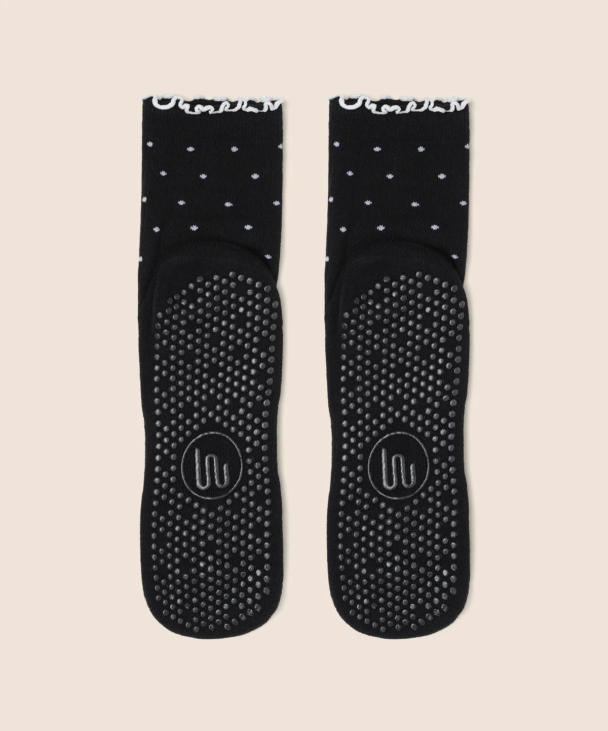 [MoveActive] Crew Non Slip Grip Socks - Black Polka Ruffle