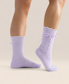 [MoveActive] Crew Non Slip Grip Socks - Lavender Bow