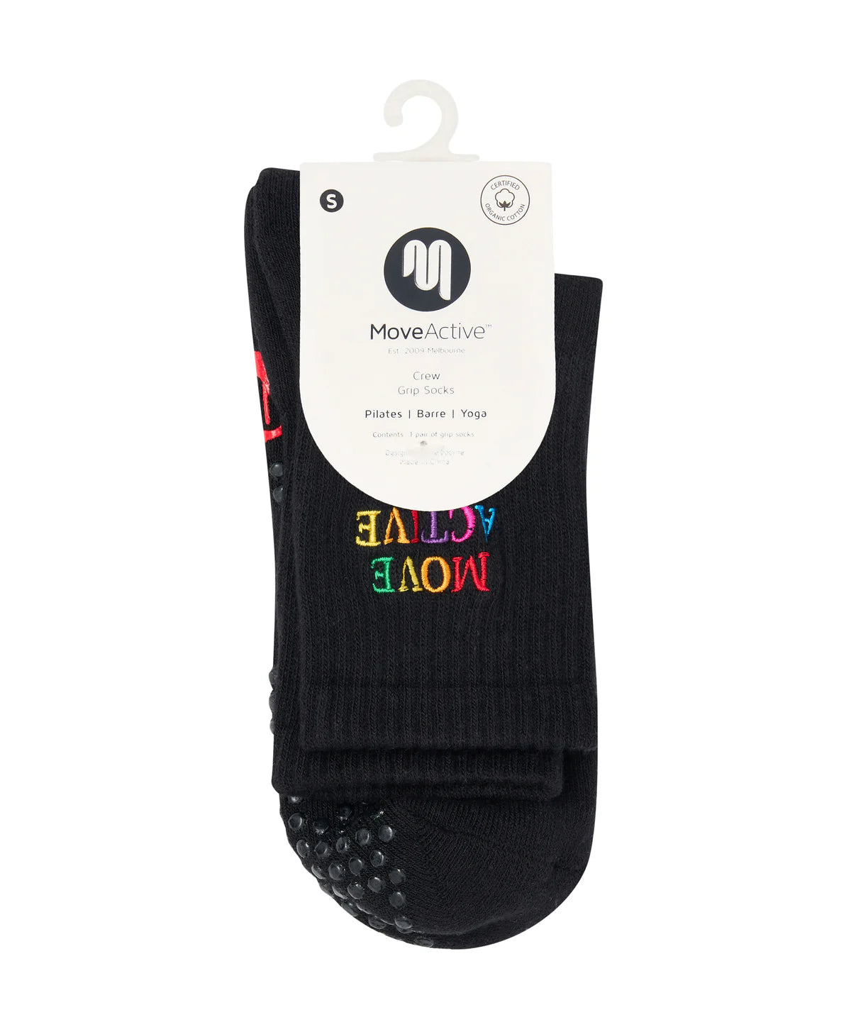 [MoveActive] Crew Non Slip Grip Socks - Signature Rainbow Black