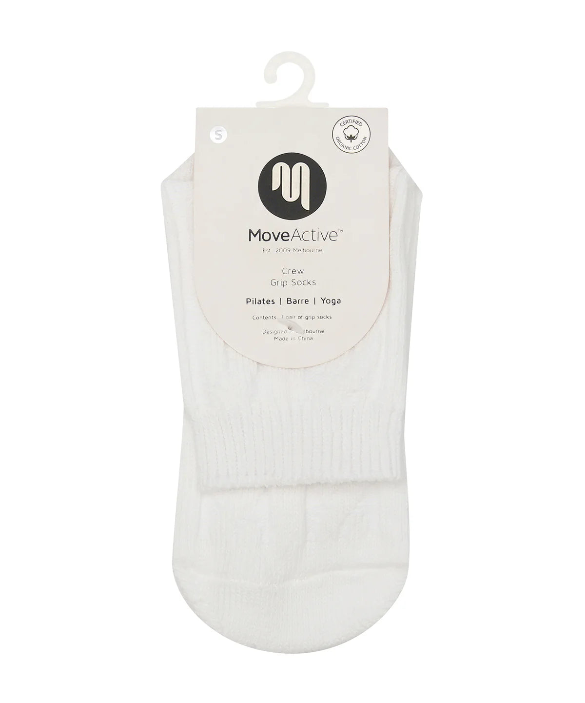 [MoveActive] Crew Non Slip Grip Socks - Cable-Knit Ivory