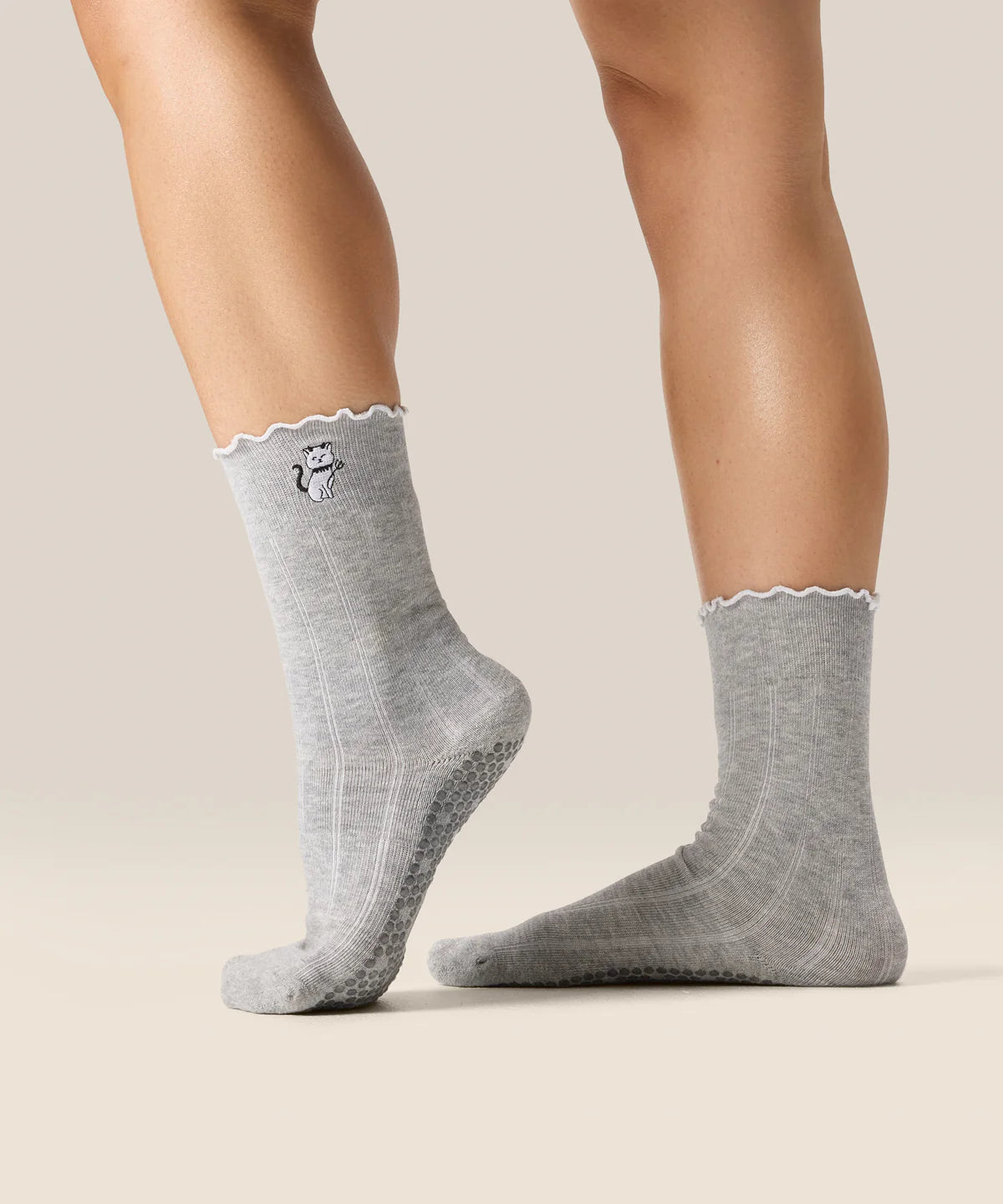 [MoveActive] Crew Non Slip Grip Socks - Boo Kitty Frill