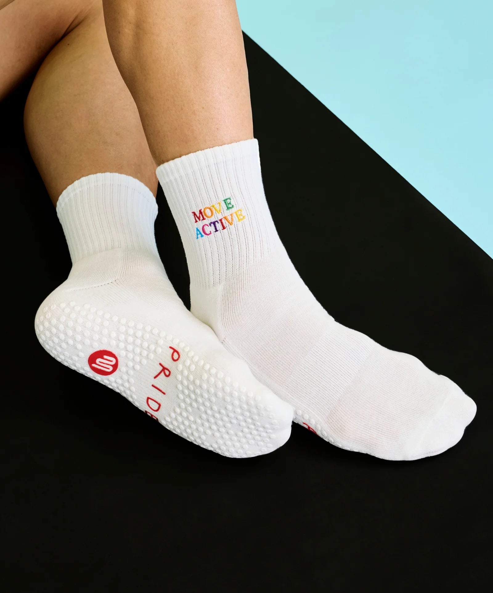 [MoveActive] Crew Non Slip Grip Socks - Signature Rainbow Ivory